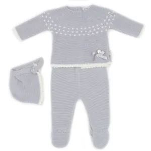 Maiorista Made in Portugal Gray Baby Shirt, Footed Pants and Beanie 3-Piece Outfit Set