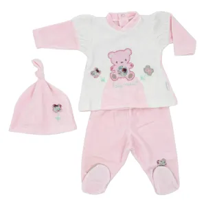 Maiorista Made in Portugal Pink Baby Shirt, Footed Pants and Beanie 3-Piece Outfit Set