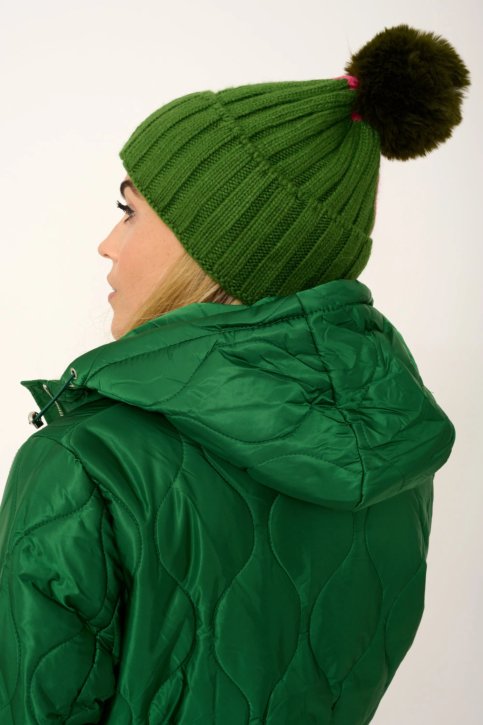 'Marble' Quilted Coat in Emerald Green