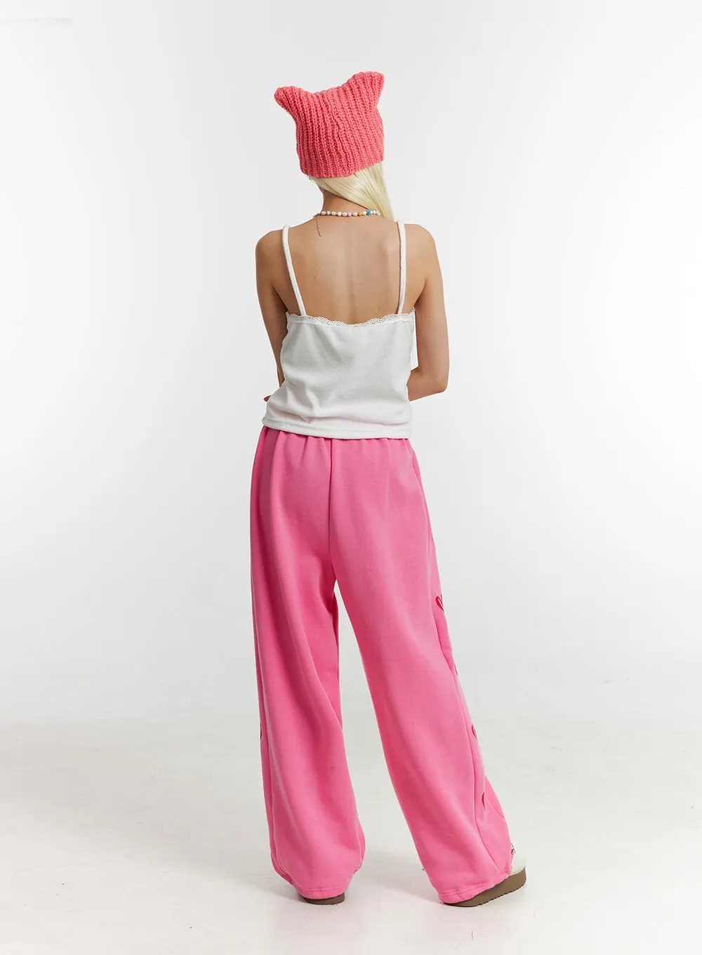 Mid-Waist Side Heart Parachute Jogger Lounge Pants ID313