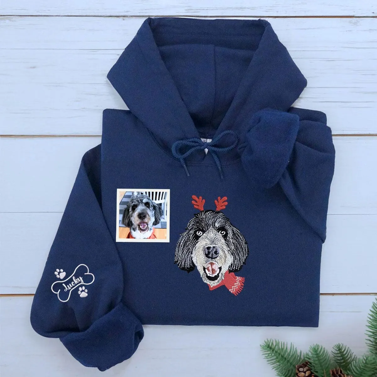 Personalized Pet Christmas Sweatshirt / Hoodie with Embroidered Photo,  Unique Pet Lover Gift