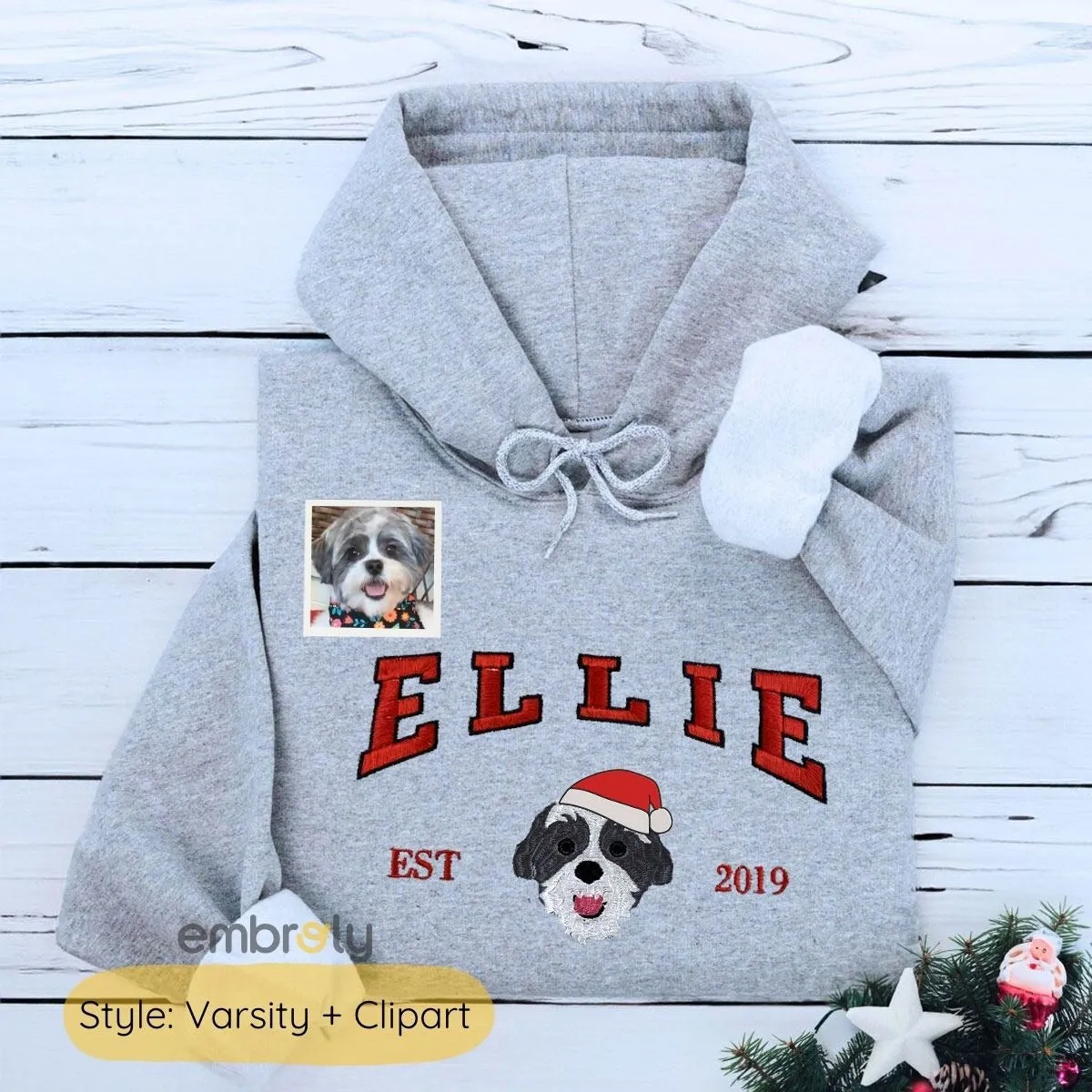 Personalized Pet Christmas Sweatshirt / Hoodie with Embroidered Photo,  Unique Pet Lover Gift