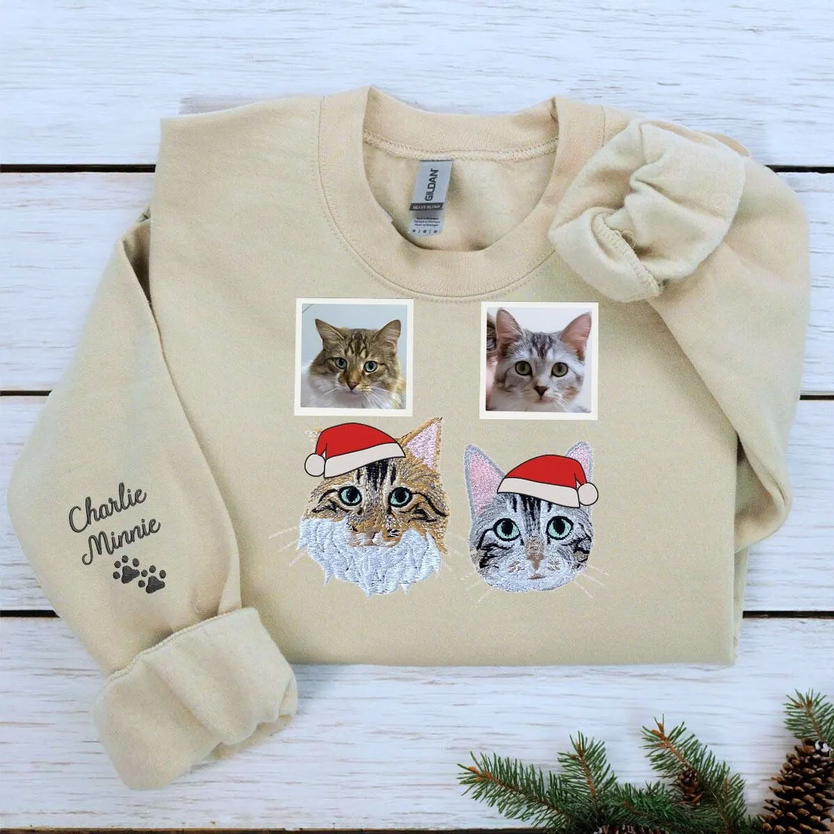 Personalized Pet Christmas Sweatshirt / Hoodie with Embroidered Photo,  Unique Pet Lover Gift