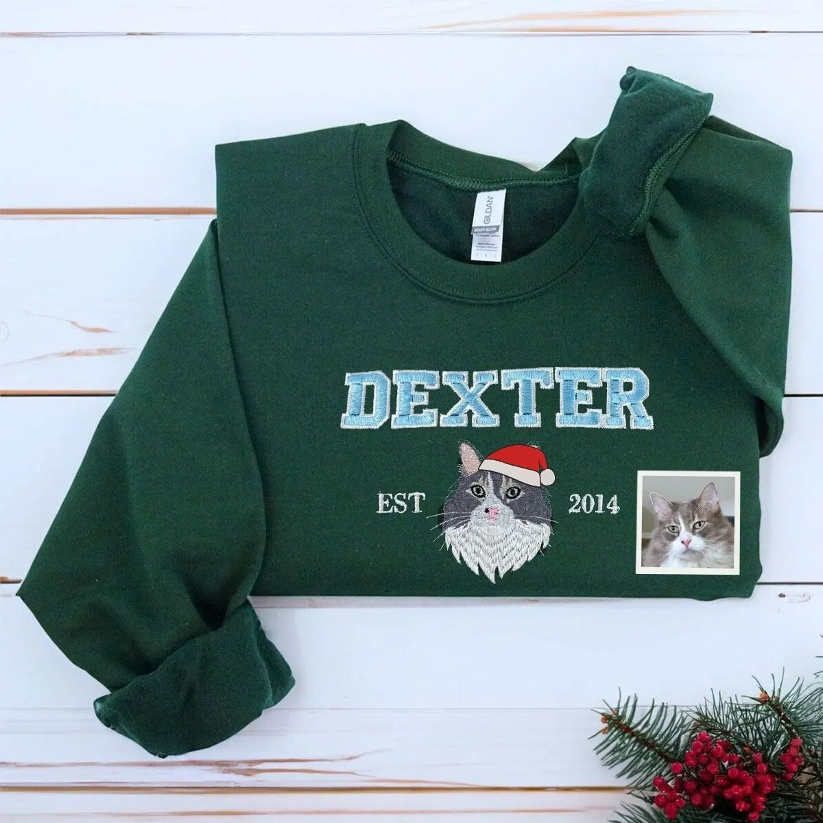 Personalized Pet Christmas Sweatshirt / Hoodie with Embroidered Photo,  Unique Pet Lover Gift