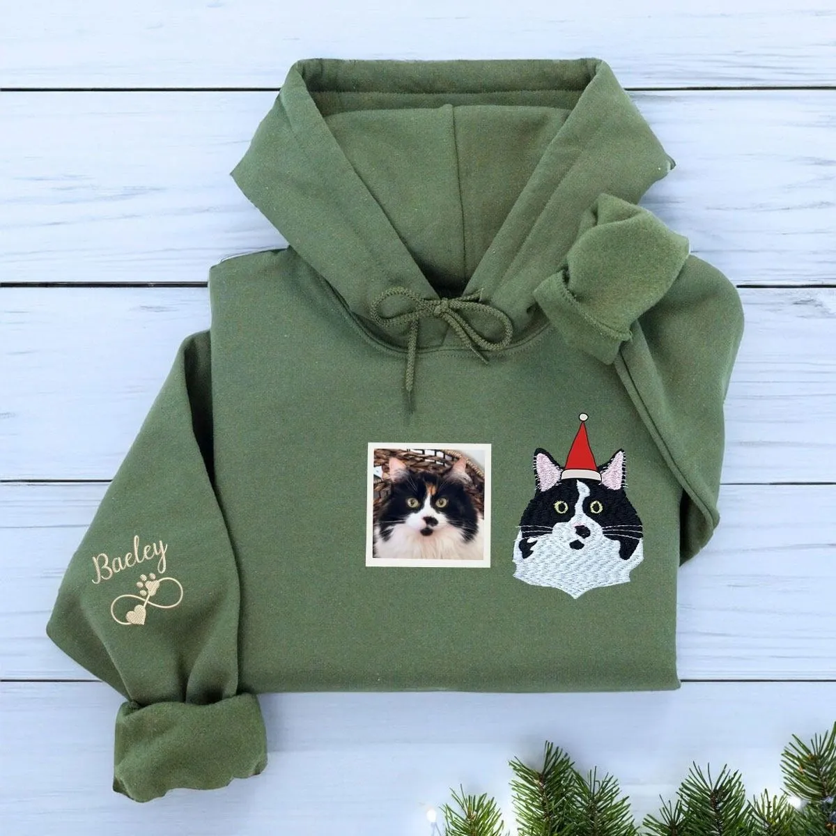 Personalized Pet Christmas Sweatshirt / Hoodie with Embroidered Photo,  Unique Pet Lover Gift