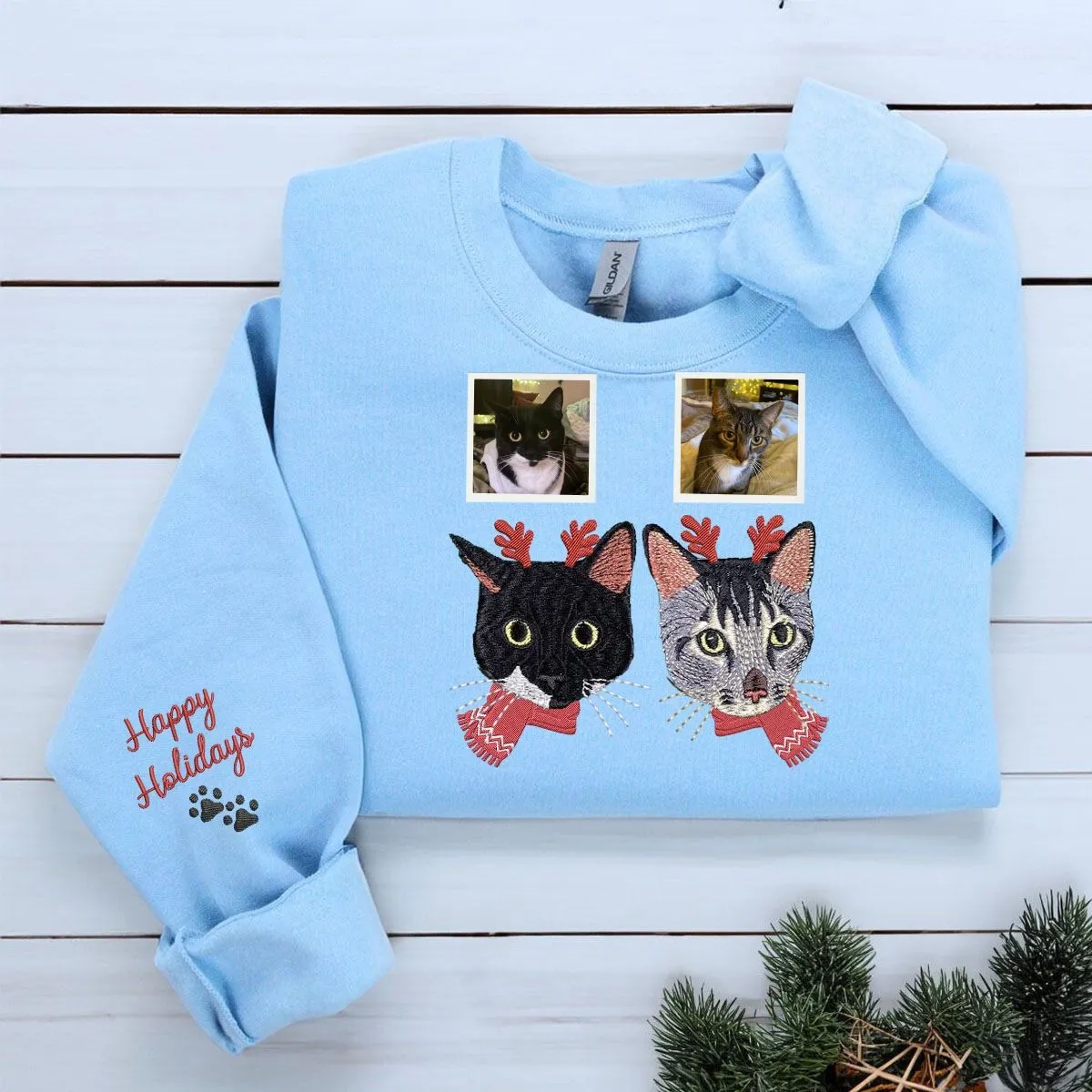 Personalized Pet Christmas Sweatshirt / Hoodie with Embroidered Photo,  Unique Pet Lover Gift