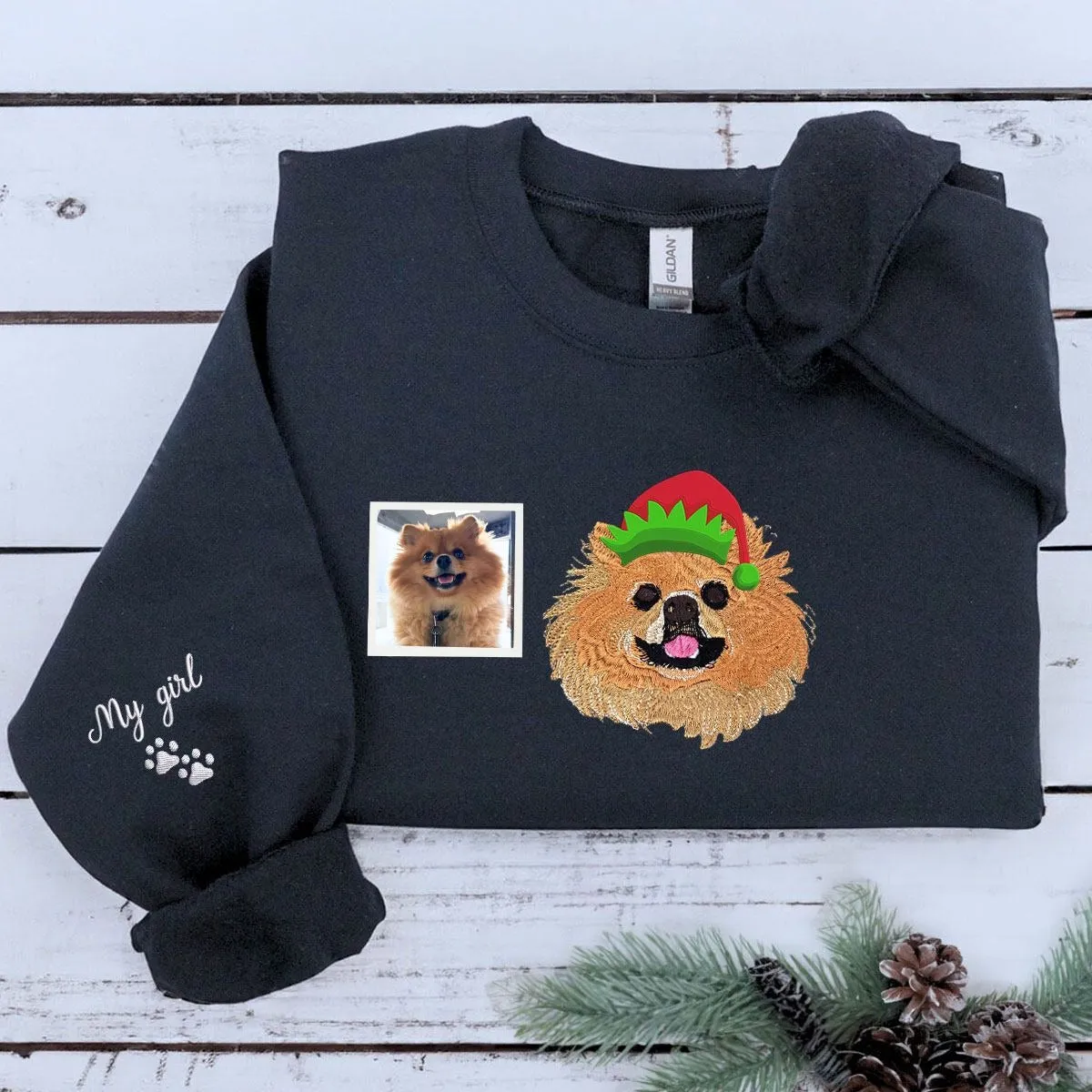 Personalized Pet Christmas Sweatshirt / Hoodie with Embroidered Photo,  Unique Pet Lover Gift