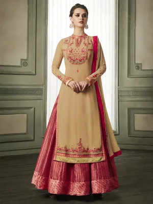 Red And Golden Overcoat Style Embroidered Anarkali Suit