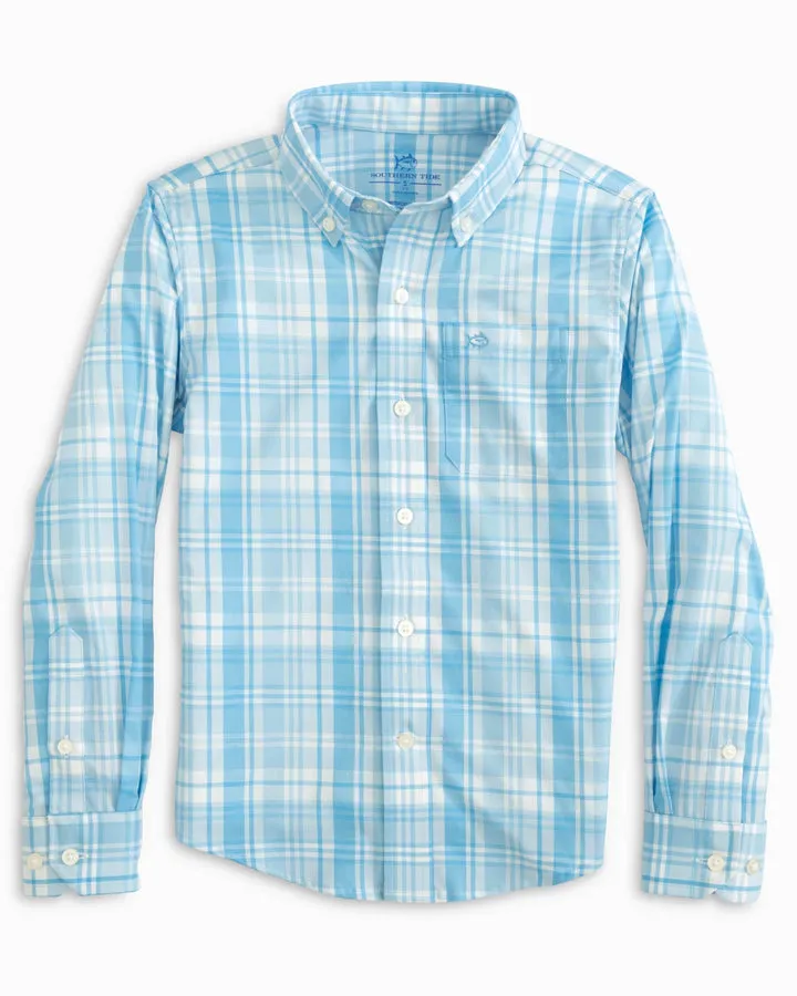 Southern Tide Youth Palm Canyon Plaid Intercoastal Sport Shirt - Rain Water