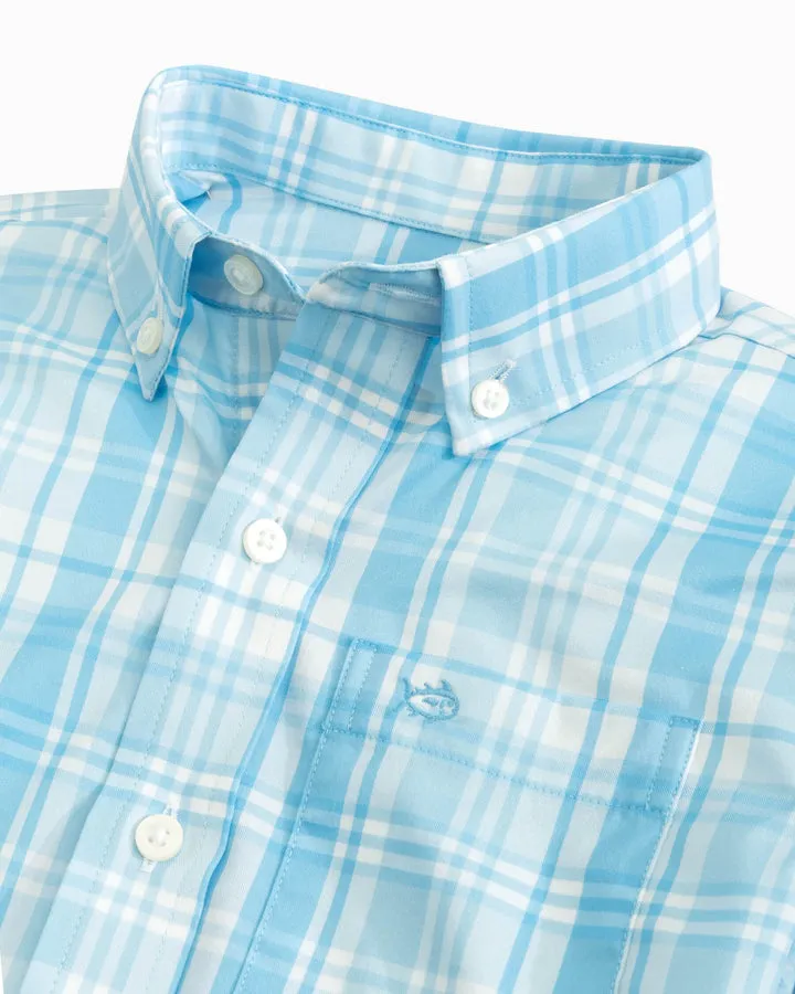 Southern Tide Youth Palm Canyon Plaid Intercoastal Sport Shirt - Rain Water