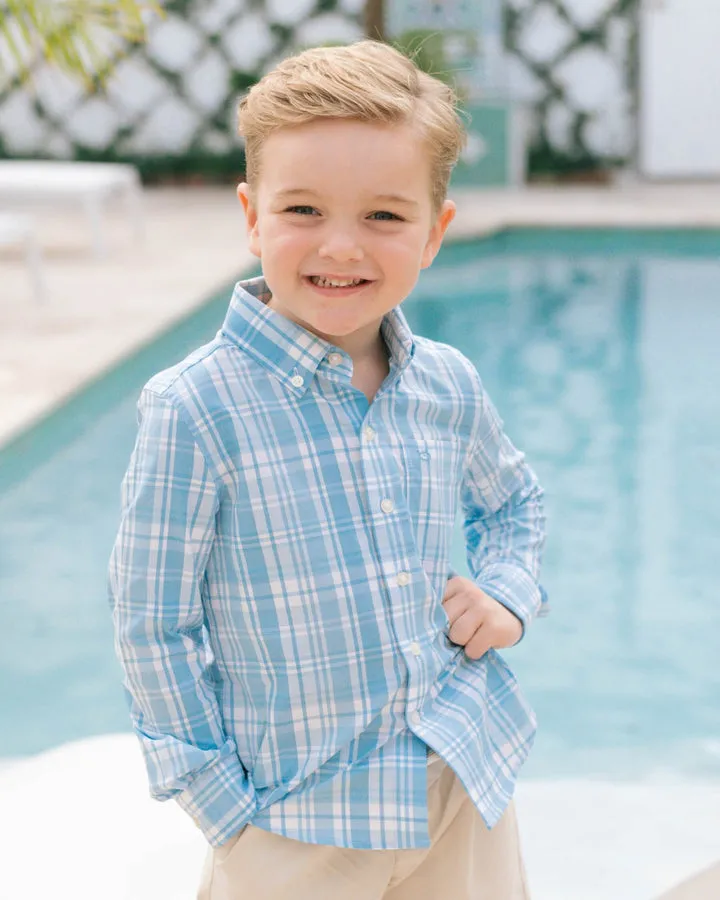 Southern Tide Youth Palm Canyon Plaid Intercoastal Sport Shirt - Rain Water