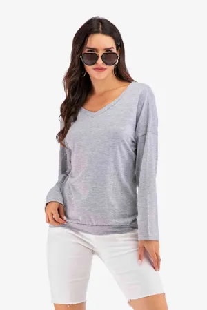 V-Neck Drop Shoulder Open Back Sweatshirt