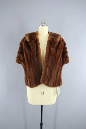 Vintage 1940s Fur Stole / Warm Red Brown