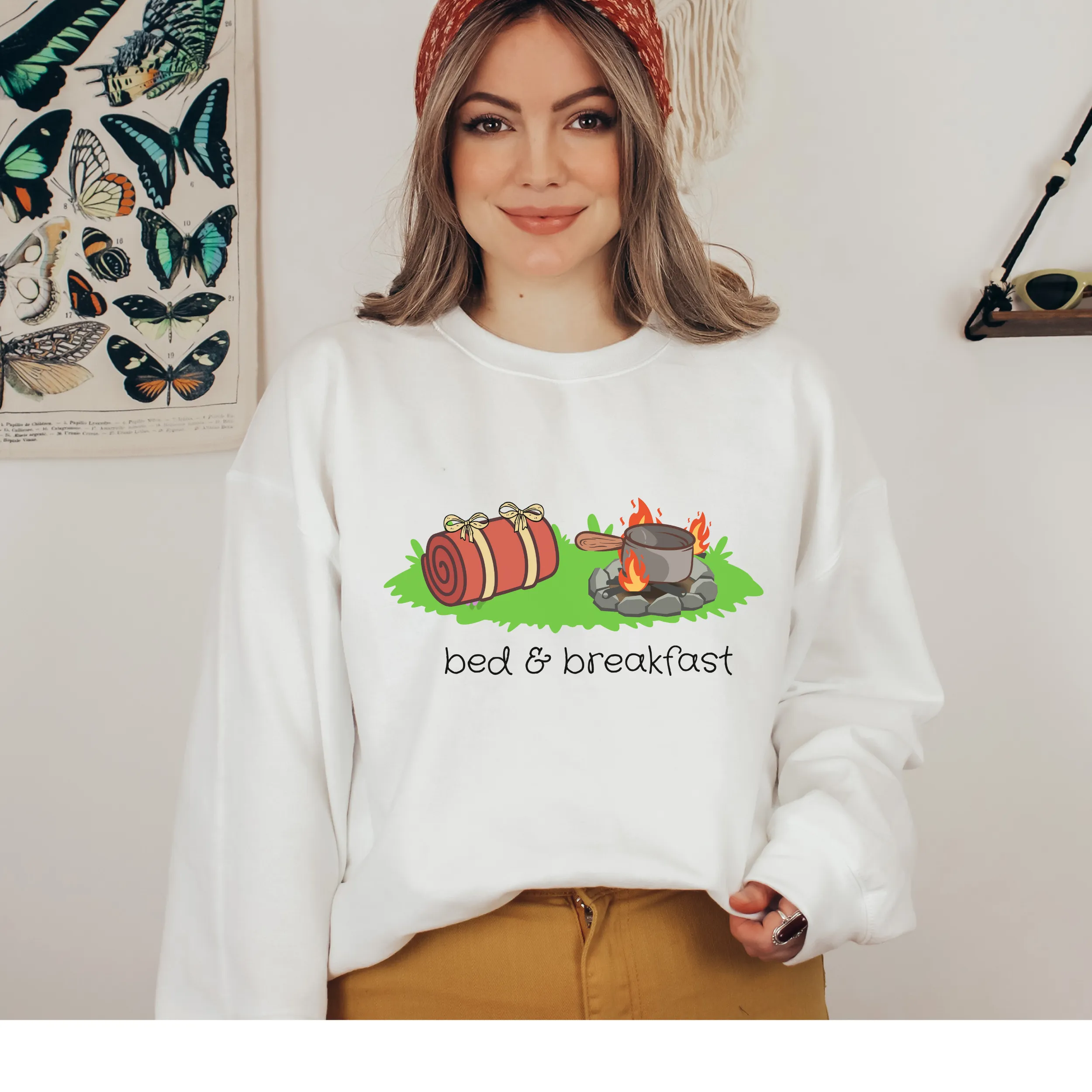 Women's Bed and Breakfast Cozy Hooded or Crewneck Sweatshirt Adventure, Hiking, Camping Hoodie Funny Cute Sweatshirt