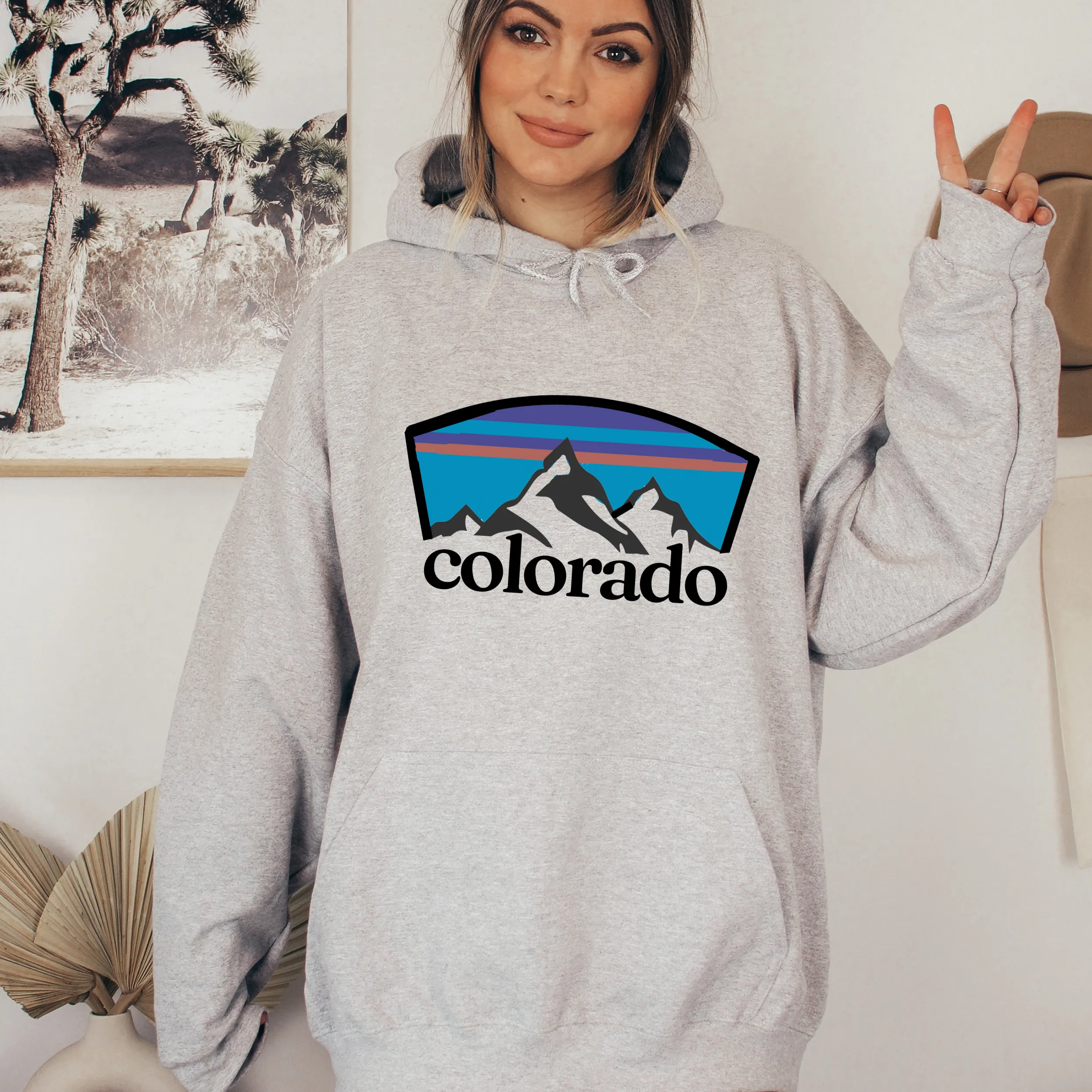 Women's Colorado Cozy Hooded Sweatshirt in White, Grey or Sand, Adventure, Ski, Skiing, Hiking Camping Hoodie Colorado Mountains Sweatshirt