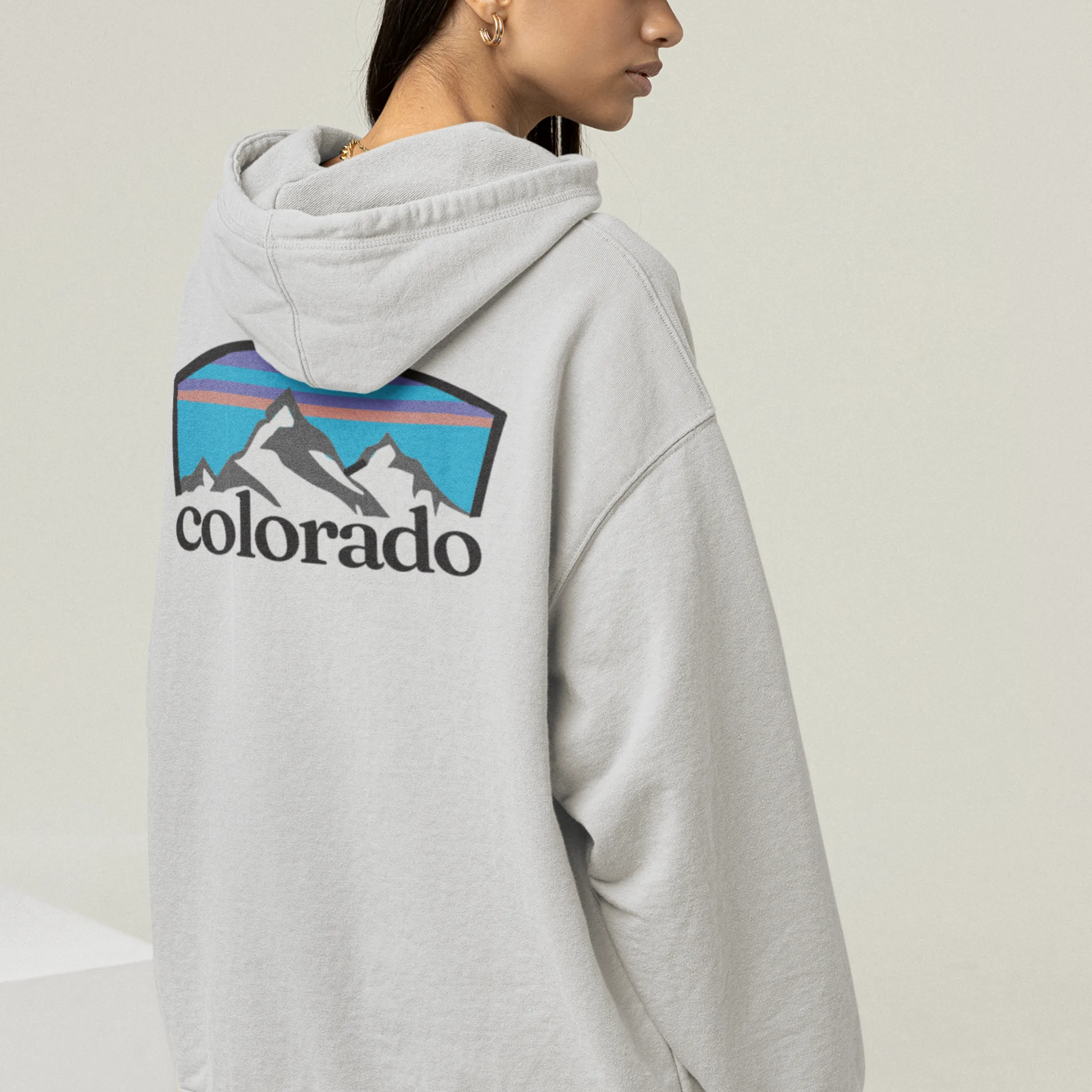 Women's Colorado Cozy Hooded Sweatshirt in White, Grey or Sand, Adventure, Ski, Skiing, Hiking Camping Hoodie Colorado Mountains Sweatshirt