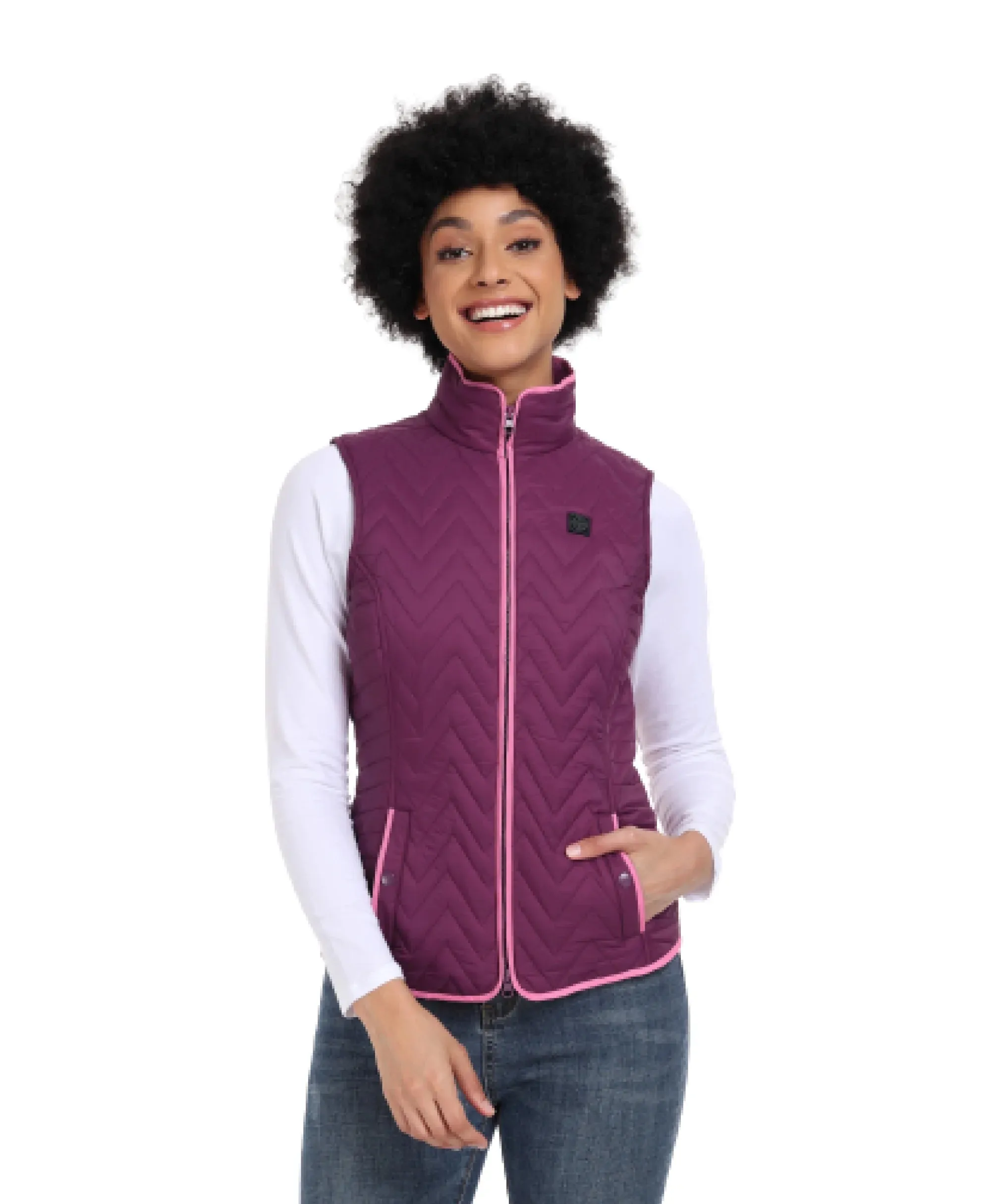 Women's Heated Chevron Quilted Vest - Black / Purple